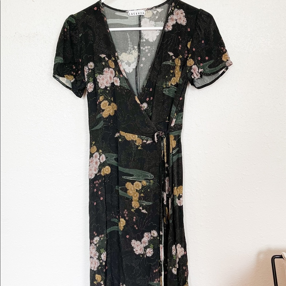 LACAUSA womans midi wrap dress. XS. EUC.